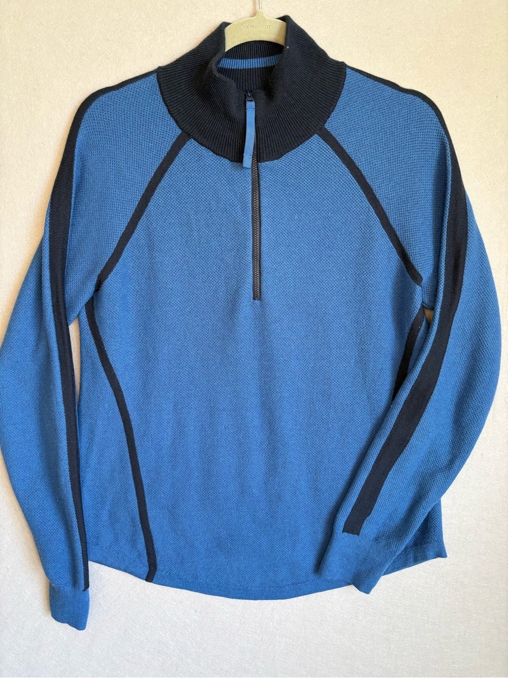L.L. Bean Blue Fleece Quarter-Zip with Black Trim Sz M Athleisure Outdoor Hike - Picture 2 of 7